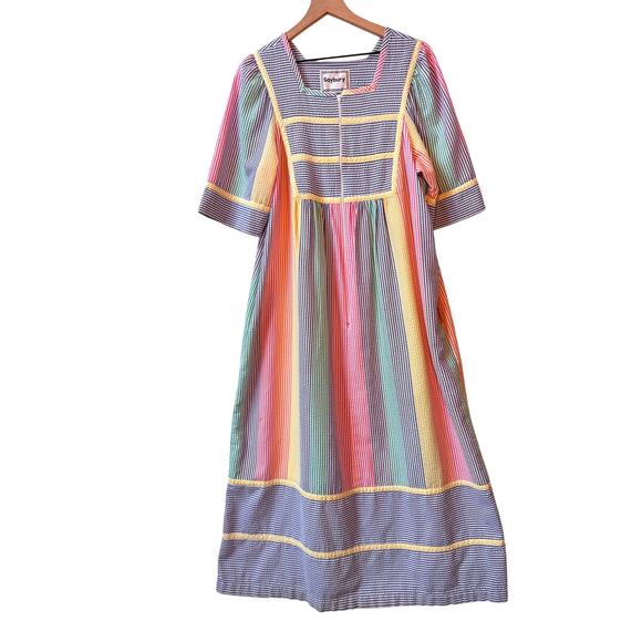 Saybury Other - Seersucker House Dress Nightgown Size Rainbow Stripes Summer Lightweight